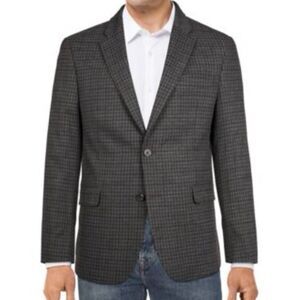 Tommy Hilfiger Mens Modern-Fit Wool Blend Plaid Sport Coat 48R Brown/Blue  C36